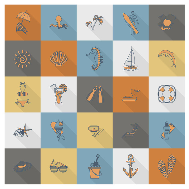 Summer and Beach Simple Flat Icons - Vettoriali, immagini