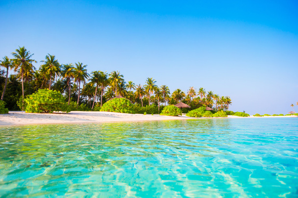 idyllisch sauberes, perfektes türkisfarbenes Wasser und weißer Sand auf exotischer Insel - Foto, Bild