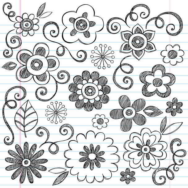 λουλούδια σχηματικό σημειωματάριο doodles διανυσματικά στοιχεία σχεδίασης - Διάνυσμα, εικόνα
