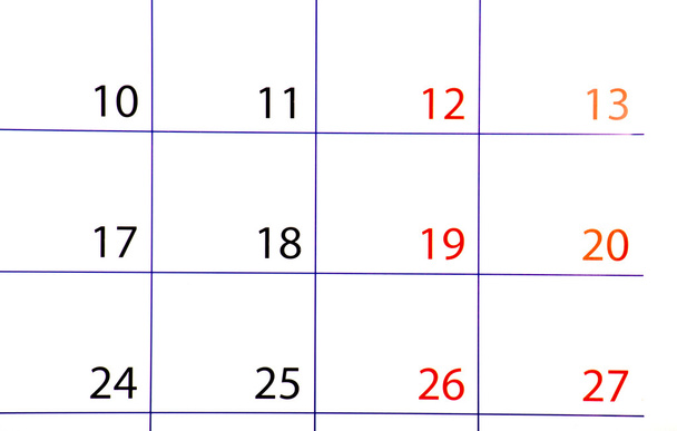 Closeup των ημερομηνιών στο ημερολόγιο - Φωτογραφία, εικόνα