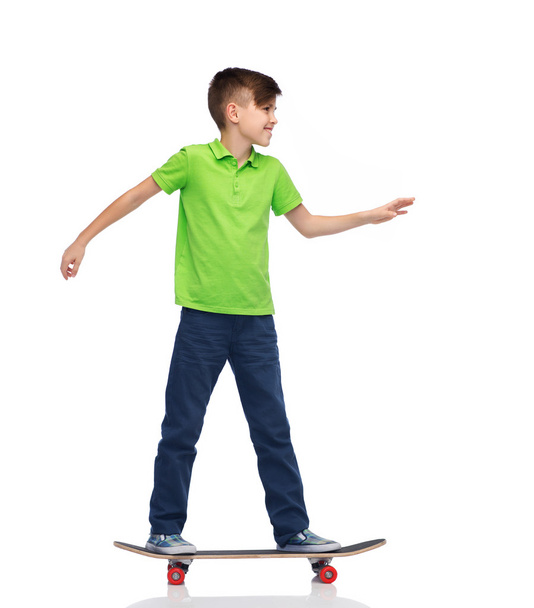 happy boy with skateboard - 写真・画像