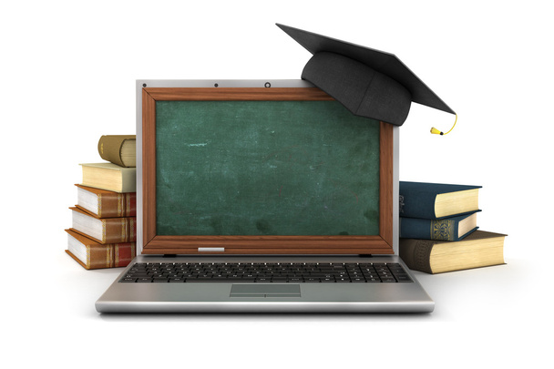 Concept of online studying or webinar. Empty school board in the - Fotografie, Obrázek