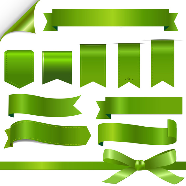 Green Ribbons Set - Vector, Image
