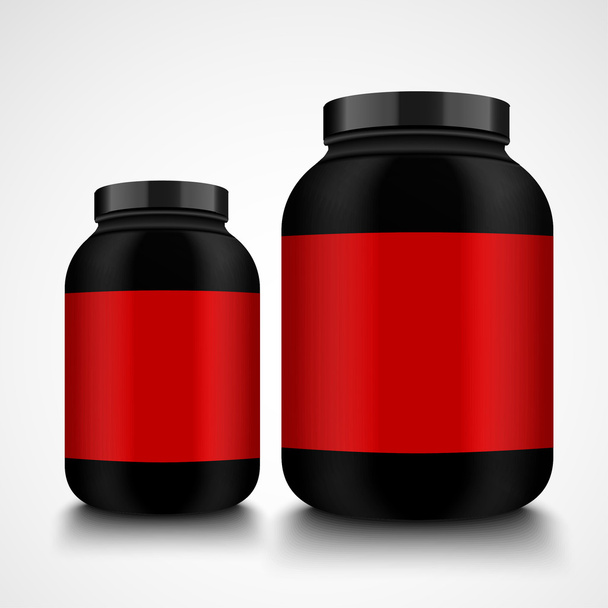 黒瓶。赤ラベルと包装ボトル モックアップ - ベクター画像