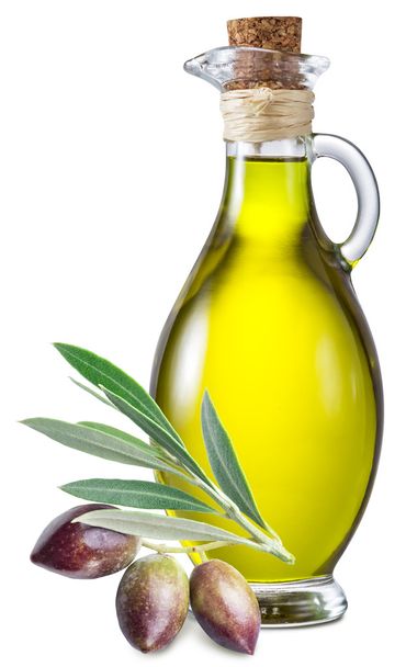Оливкова олія та ягоди на білому тлі
. - Фото, зображення
