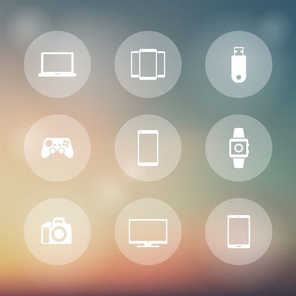 Gadgets, round transparent icons, vector illustration - Вектор,изображение