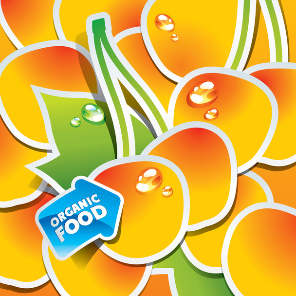 Background from cherries with an arrow by organic food. Vector i - Vector, Image