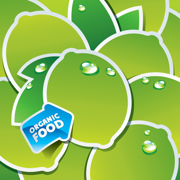 Background from limes and leaves with an arrow by organic food. - Vector, Image