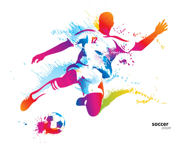El jugador de fútbol patea la pelota. El vector colorido ilustración w
 - Vector, Imagen