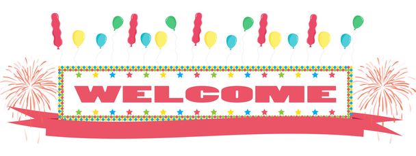 welcome text with balloon and fireworks Greeting Card banner - Vector, Image
