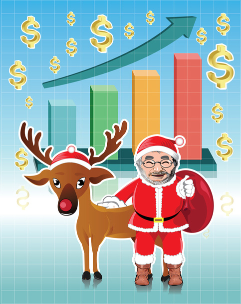 Άγιος Βασίλης και κόκκινο nosed ταράνδων με γράφημα επιχειρήσεων - Διάνυσμα, εικόνα