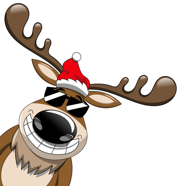 Cartoon smiling reindeer popping up wearing sunglasses isolated - Vector, Image