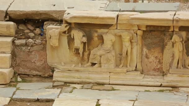 Ancient relief near stage at Theater of Dionysus in Athens, sightseeing tour - 映像、動画