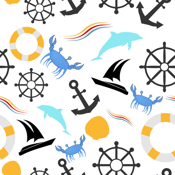 Seamless pattern with nautical elements - Vector, Image