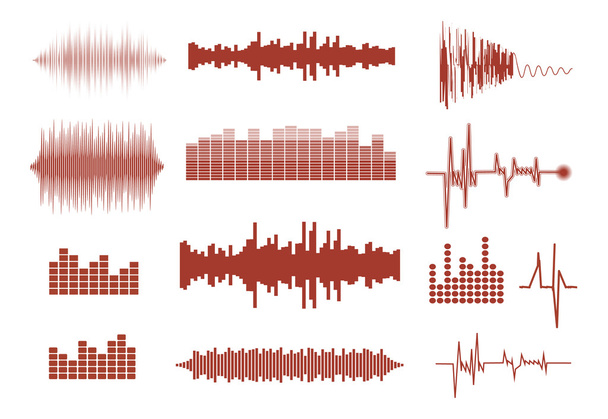 Geluidsgolven instellen. De pictogrammen van de golven van de muziek. Audio-equalizer technologie. Vectorillustratie. - Vector, afbeelding