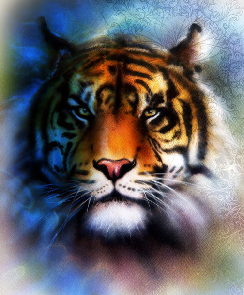 tiikeri kollaasi väri abstrakti tausta ja Mandala kanssa ornamet, villieläimiä. Sininen, oranssi, musta ja valkoinen väri
. - Valokuva, kuva