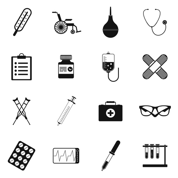 Ensemble d'icônes noires plates d'outils médicaux et d'équipements de santé
 - Vecteur, image