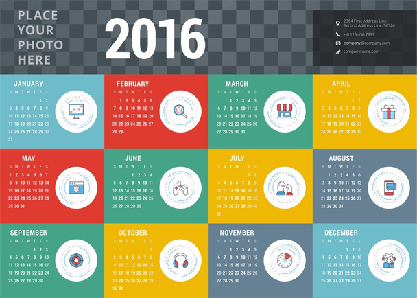 Vorlage für Schreibtischkalender 2016 - Vektor, Bild