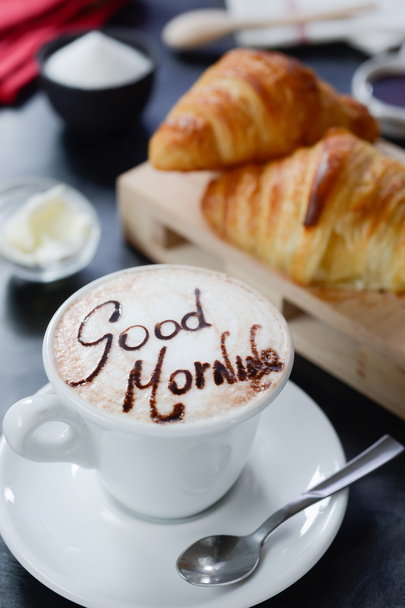 Frühstück Cappuccino Design - Guten Morgen - Foto, Bild