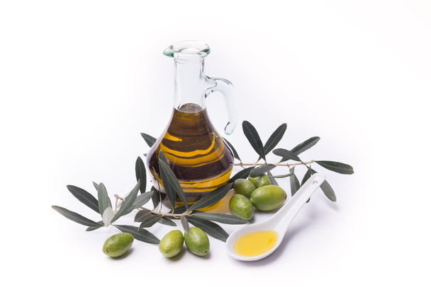 Olive oil on white background - Photo, Image