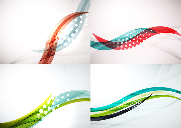 Набір абстрактних фонів. Елегантні барвисті прикрашені лінії та хвилі з копійкою для вашого повідомлення
 - Вектор, зображення