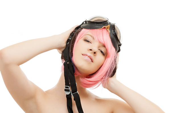 Pink hair girl in aviator helmet - Fotografie, Obrázek