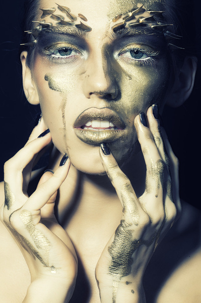 Gold attractive woman - Фото, зображення