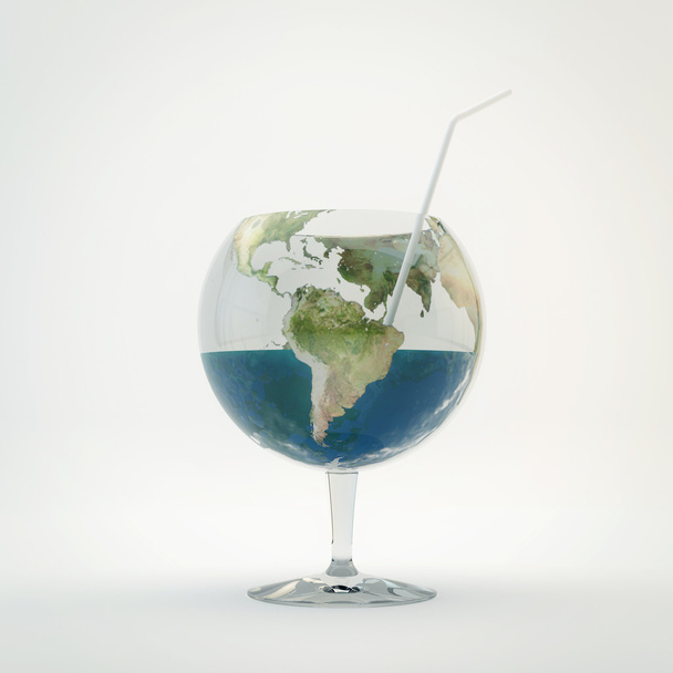 Glass with water in form of planet earth. - Foto, Imagem