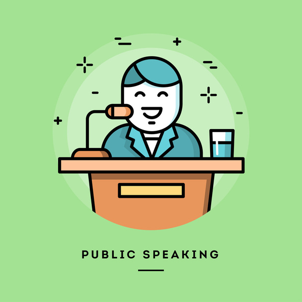 Parler en public, bannière de ligne de conception plate
 - Vecteur, image
