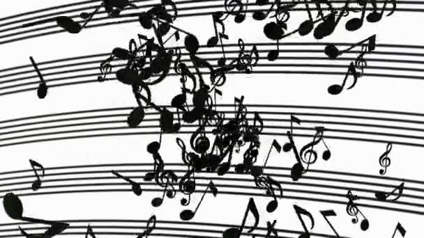 Abstract vliegen muzieknoten in zwart op wit - Video