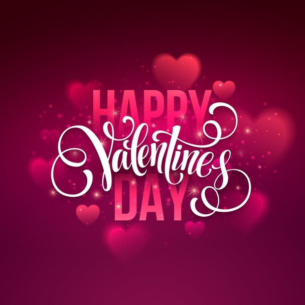 Happy valentines day handwritten text on blurred background. Vector illustration - ベクター画像