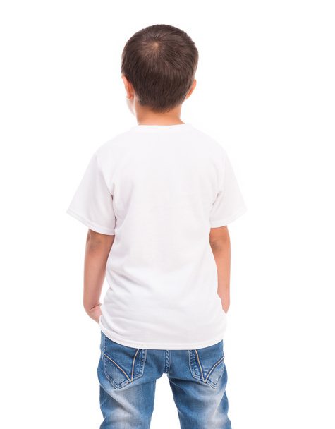 back of a little boy in white shirt - 写真・画像