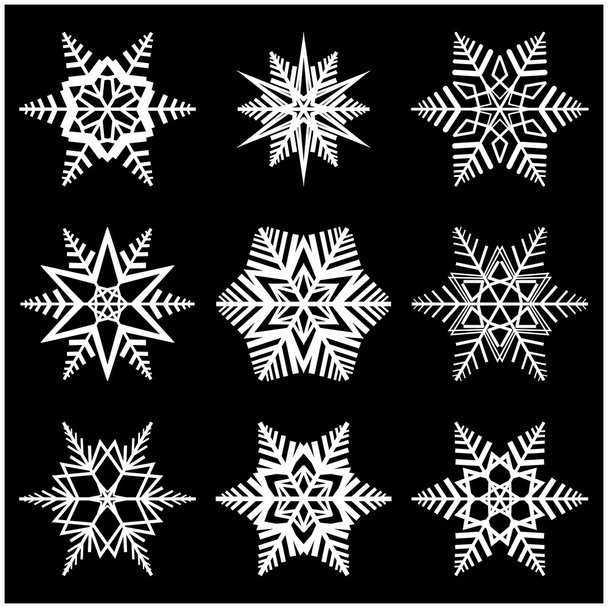 Νιφάδα χιονιού διάνυσμα σύμβολο σιλουέτα σχεδιασμού. Χριστούγεννα χειμώνα εικονίδιο εικονογράφηση απομονώνονται σε μαύρο υπόβαθρο. - Διάνυσμα, εικόνα