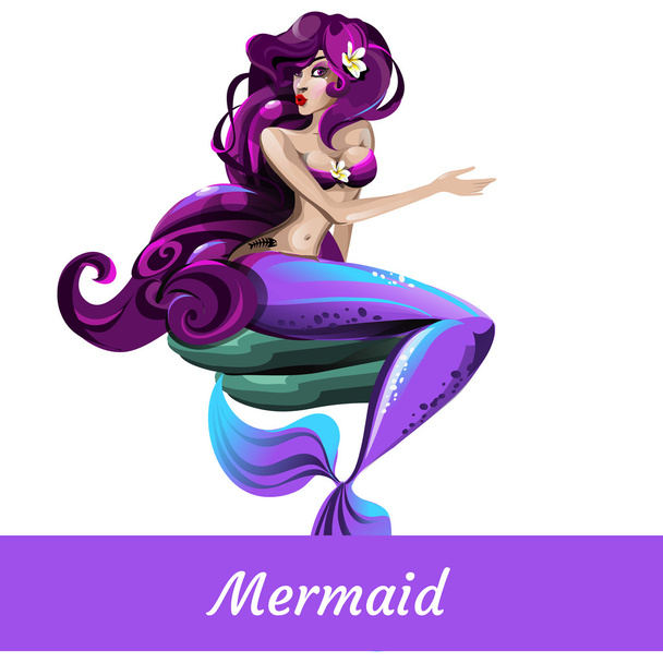 Mermaid girls with purple hair sitting on the stone - Wektor, obraz