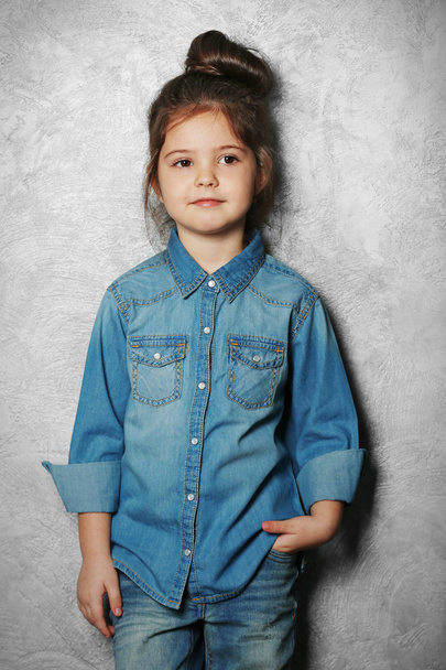 Portrait of little fashion kid girl - Photo, Image