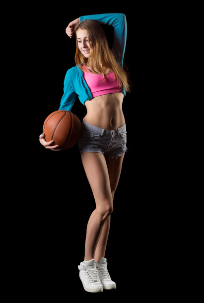 Young girl with basketball ball - Foto, Imagem