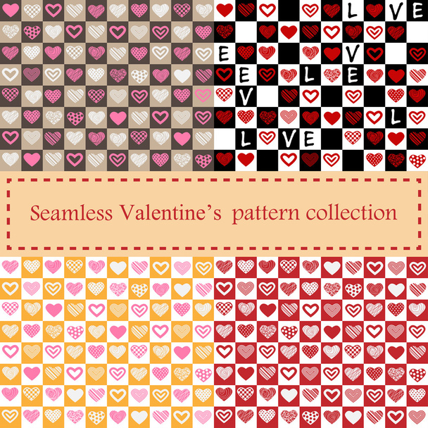 Set of Valentine 's seamless pattern with hearts
 - Вектор,изображение