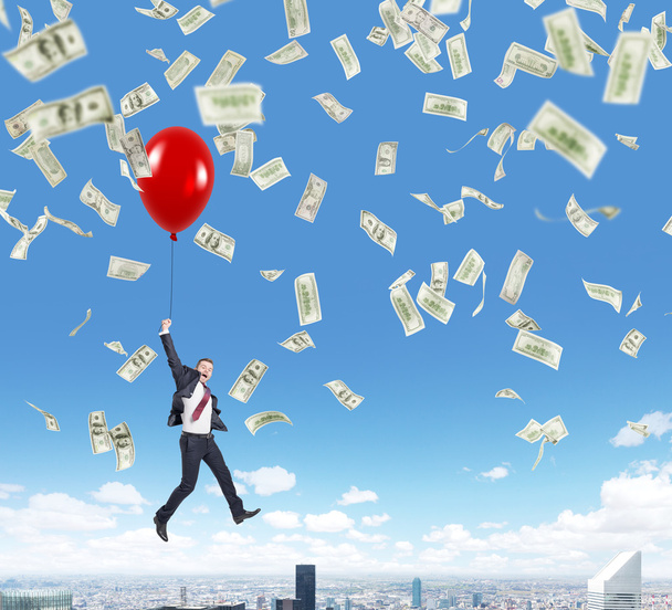 businessman jumping, money rain - Foto, Imagem