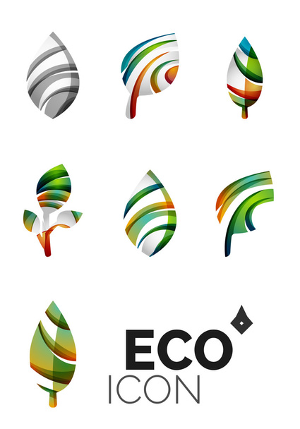 Joukko abstrakteja eko lehtiä kuvakkeet, liiketoiminnan logotyyppi luonto käsitteitä, puhdas moderni geometrinen muotoilu
 - Vektori, kuva