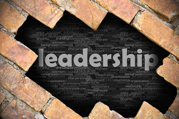 Otwór w ścianie Cegła słowo przywództwa - Zdjęcie, obraz