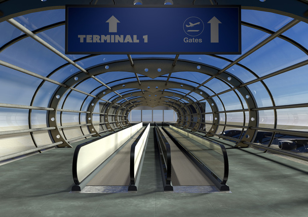 3D iniş uçak ve Havaalanı terminal - Fotoğraf, Görsel