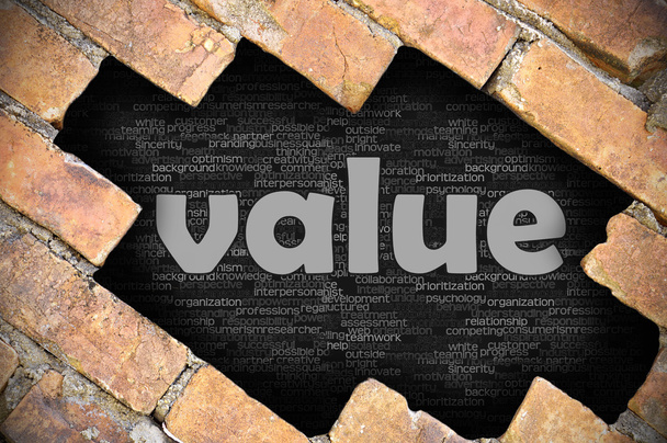 Gat in de muur met woord waarde - Foto, afbeelding