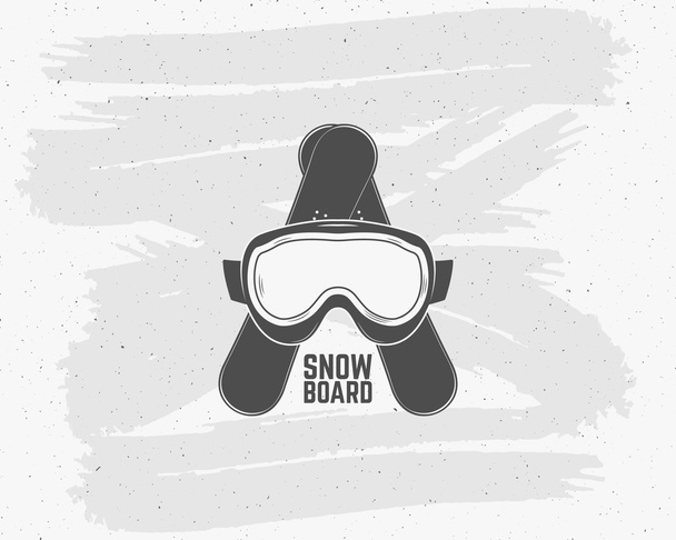 Snowboarding extreme logo, label templates. Winter snowboard sport equipment. Goggles, board Emblem and icon. Mountain Adventure insignia, symbol, element Vector vintage monochrome style. - Vector, Image