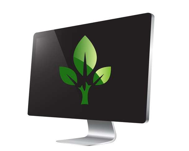 grünes Öko-Schild auf dem Fernsehbildschirm - Vektor, Bild