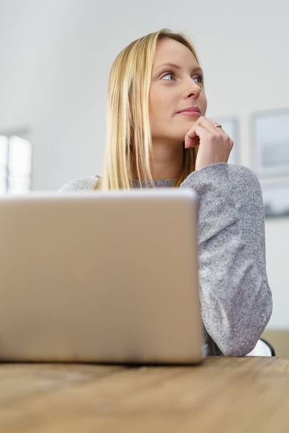 blond woman with her laptop at home - Photo, image