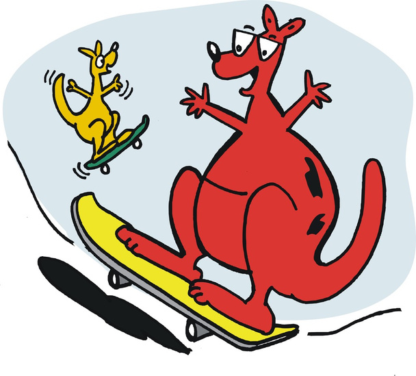 Cartoon kangoeroes op skateboards - Vector, afbeelding