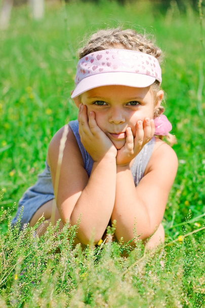 Beautiful Happy Little Girl outdoor with emotions - Фото, изображение
