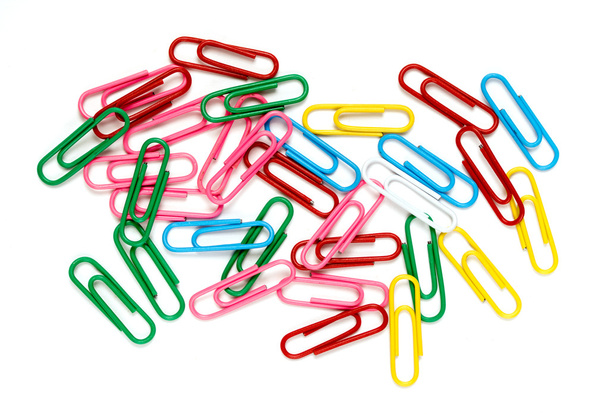 Writing paper clips on a white background - Foto, afbeelding