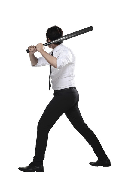 asian businessman holding baseball bat - Foto, Imagen