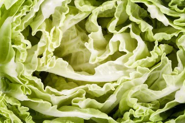 background of green middle of cut napa cabbage, close up - Foto, Imagem